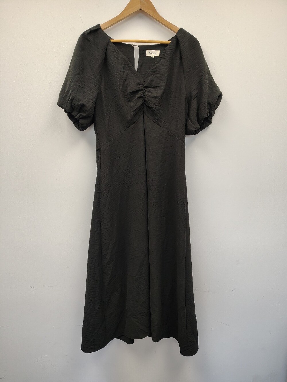 Bohme Black Midi Dress with Puff Sleeves Size M